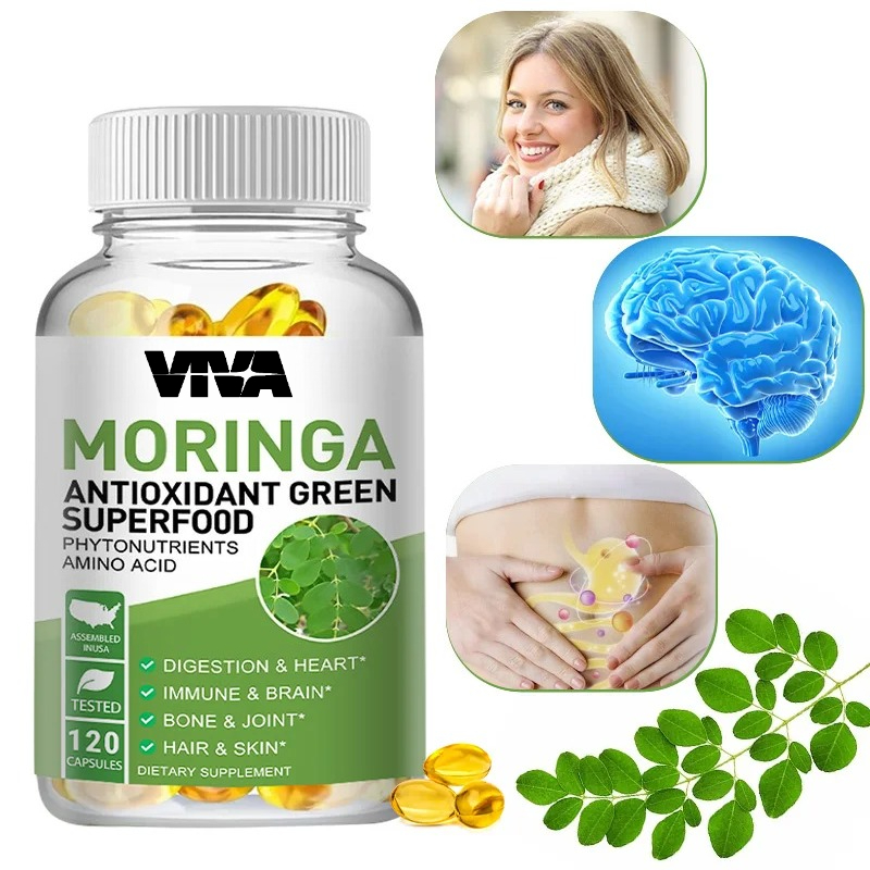 Moringa Leaf Powder - Капсулы Moringa 1000 мг, антиоксидантный зеленый