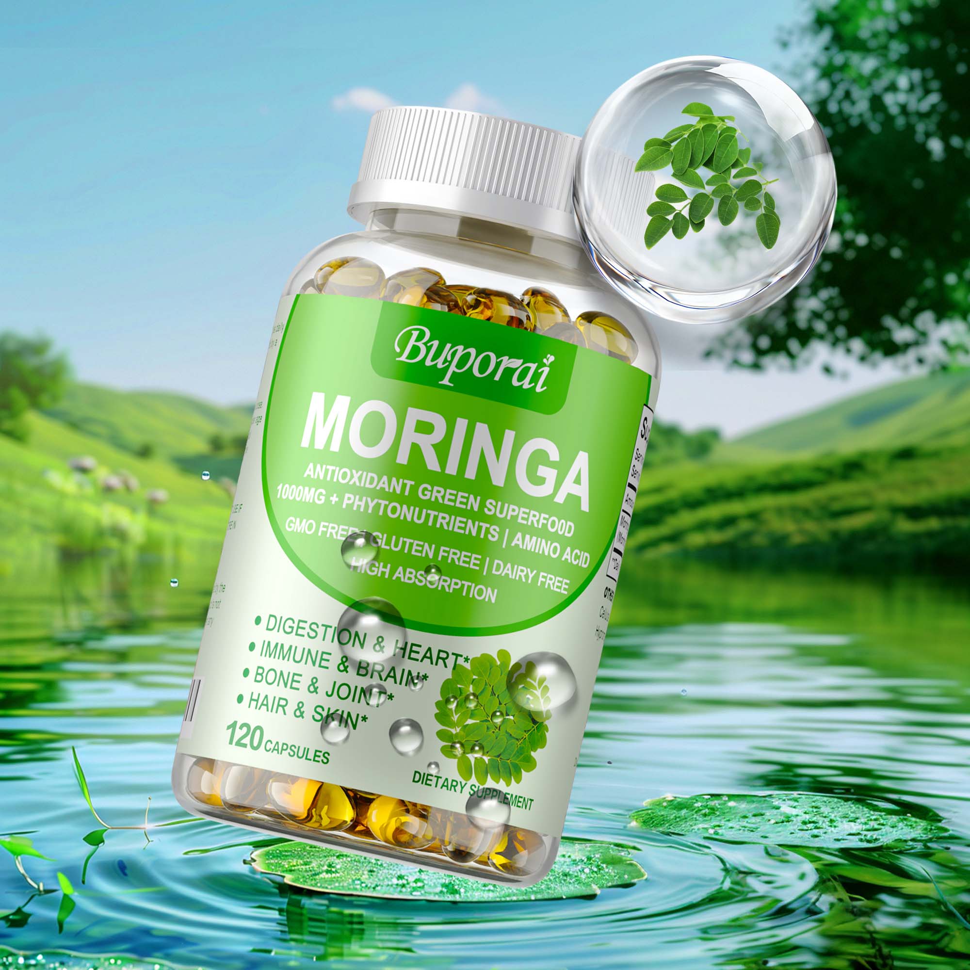 Moringa Leaf Powder - Капсулы Moringa 1000 мг — поддерживает