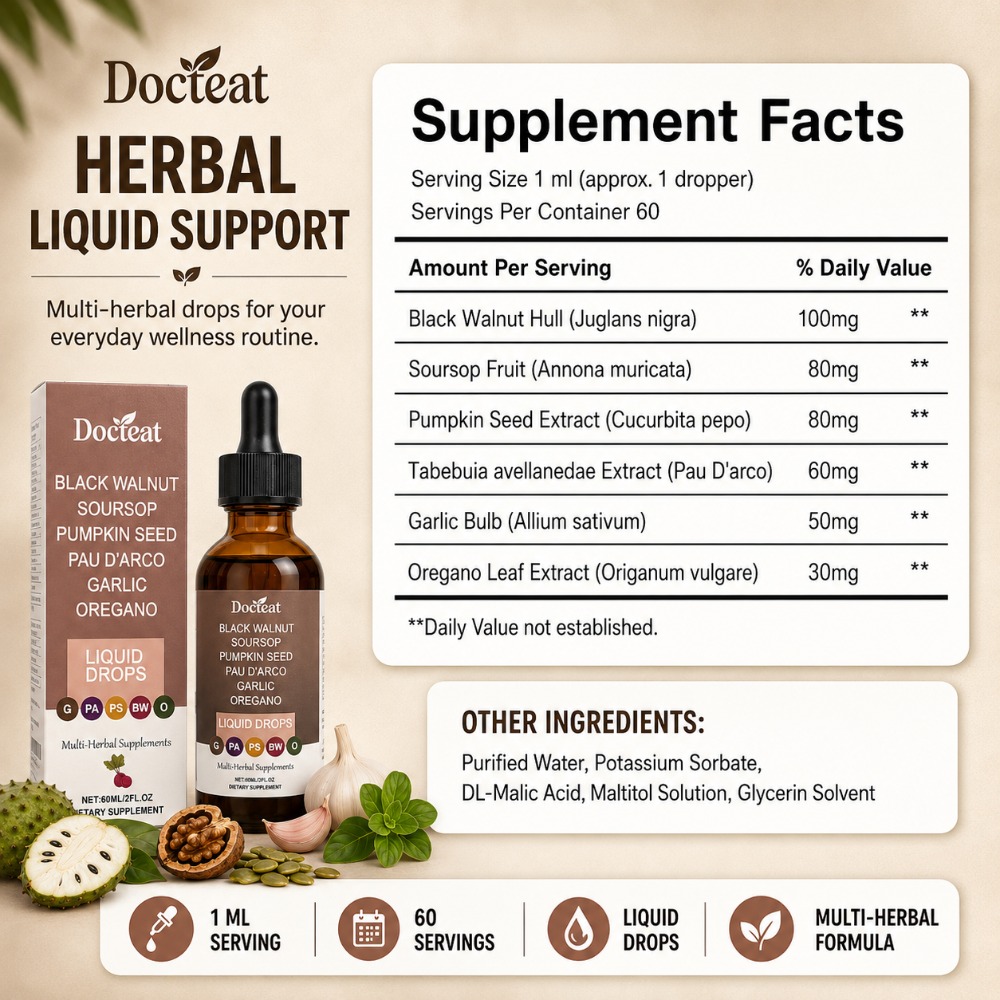 Жидкие капли Docteat с черным  – обзор и цена Herbal Wellness Liquid