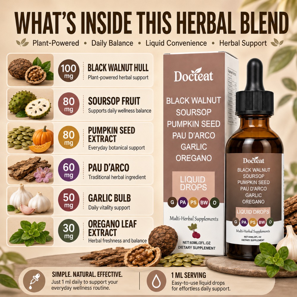 Жидкие капли Docteat с черным  – обзор и цена Herbal Wellness Liquid